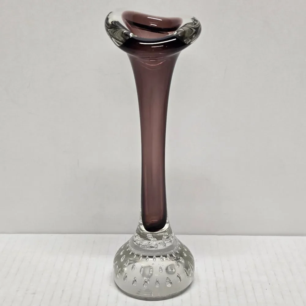 Aseda Glasbruk Bullicante Swedish Art Glass Bone Vase Jack In The Pulpit VTG 60s